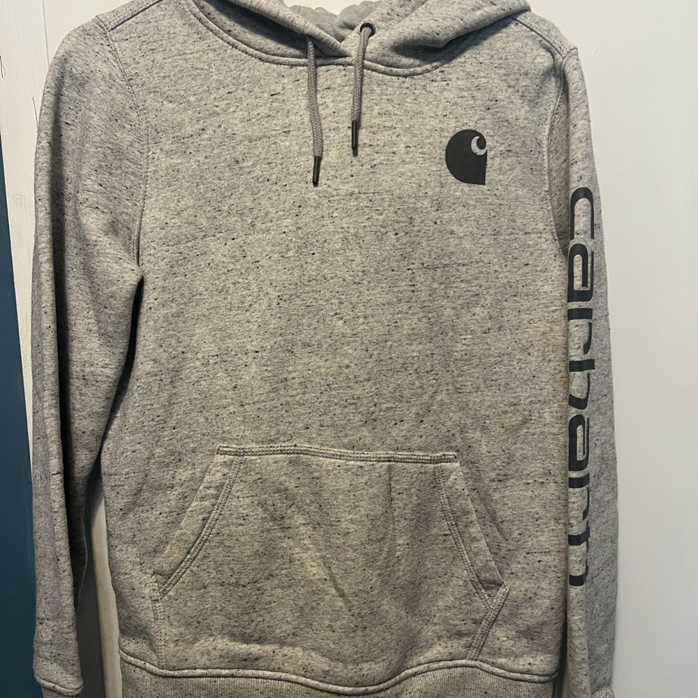 Carhartt Gray Sweatshirt with Hood and Ribbed Cuffs